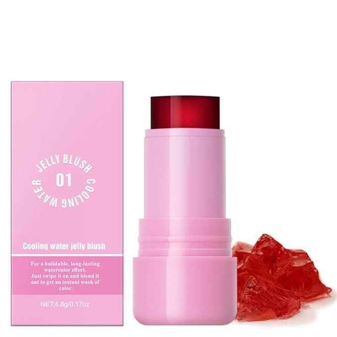 Jelly Cooling Blush Stick, Milk Water Tint, Clear Glossy Long Lasting Sheer Lip & Cheek Stain, Waterproof Light Non-Sticky Buildable Watercolor Finish-Vegan (#1 poppy pink, 0.17oz)-Velvo Beauty