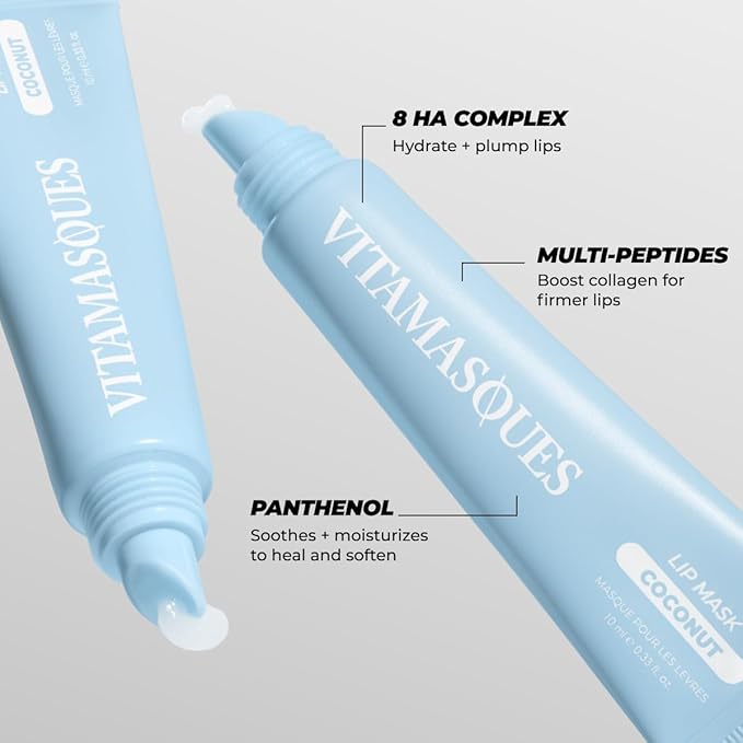 Vitamasques Overnight Lip Mask - Hydrating Coconut Flavor Lip Balm Moisturizer with Vitamins & Natural Oil Hydrates, Nourishes & Plumps Lips Area - Korean Skin Care Lip Care Products (Pack of 3)-Velvo Beauty