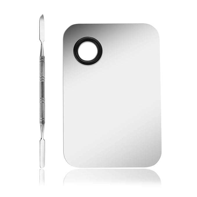 Makeup Palette, Stainless Steel Cosmetic Makeup Palette Professional Cosmetic Mixing Makeup Palette with Spatula Tool 6x4-Velvo Beauty