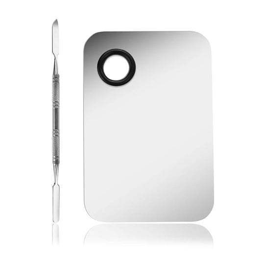 Makeup Palette, Stainless Steel Cosmetic Makeup Palette Professional Cosmetic Mixing Makeup Palette with Spatula Tool 6x4-Velvo Beauty