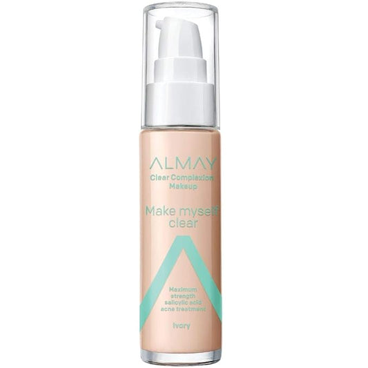 Almay Foundation, Acne Face Makeup with Salicylic Acid, Face Makeup with Skincare Ingredients, Matte Finish, Hypoallergenic, Cruelty Free, Dermatologist Tested Foundation, 100 Ivory, 1 Oz-Velvo Beauty