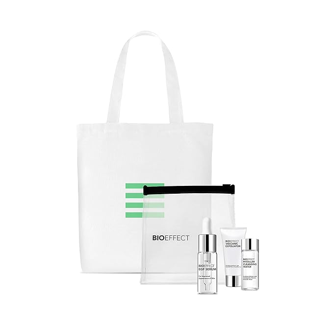 BIOEFFECT EGF Serum Gift Set with mini Volcanic Exfoliator and Micellar Water, Anti-Aging, Hydrating, Wrinkle-Fighting Facial Skin-Care with Growth Factor and Hyaluronic Acid plus Free Tote Bag-Velvo Beauty