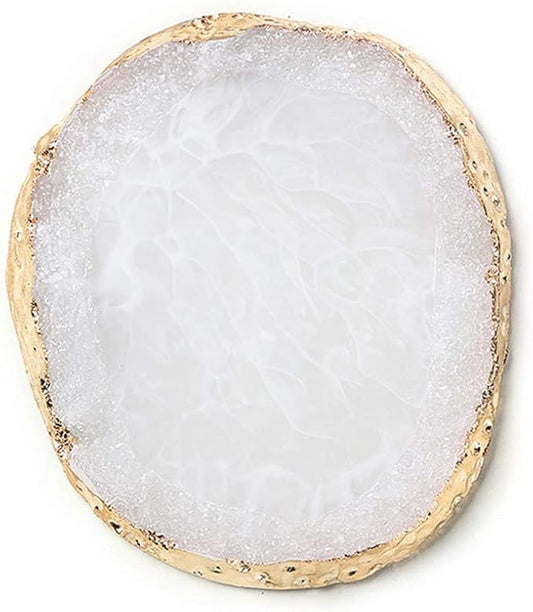 1pc White Golden Edge Resin Nail Art Palettes Nail Mixing Palette Polish Color Mixing Plate Nail Holder Display Cosmetic Mixing Tools Makeup Palette Tray Accessories (white)-Velvo Beauty