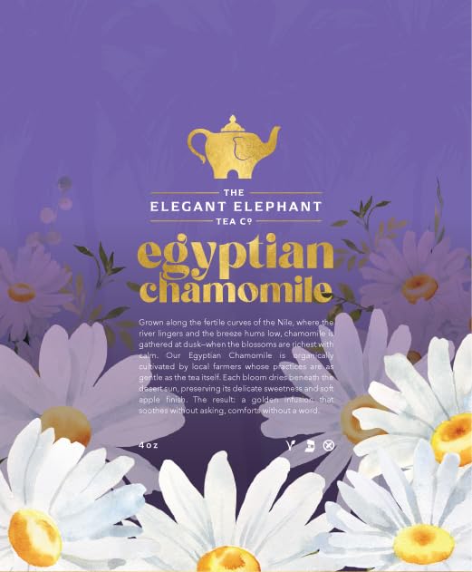 Egyptian Chamomile Tea, Organic Loose Leaf Herbal Tea – Cozy, Calming – Supports Stress Relief, Relaxation & Sleep – 4 oz Resealable Bag (Makes 50 Cups) – The Elegant Elephant-Velvo Beauty