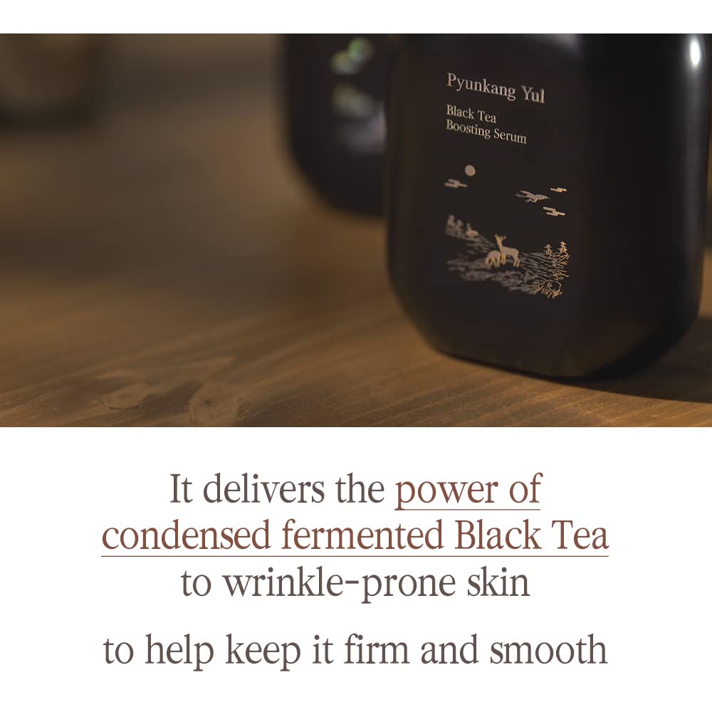 Pyunkang Yul PKY Black Tea Boosting Serum for Anti-aging, Condensed Nutrition for Fine Line Care with Kombucha, Ginseng Fruit Extract, Zero-Irritation, Korean Skincare (1.52 Fl. Oz, 45ml)-Velvo Beauty