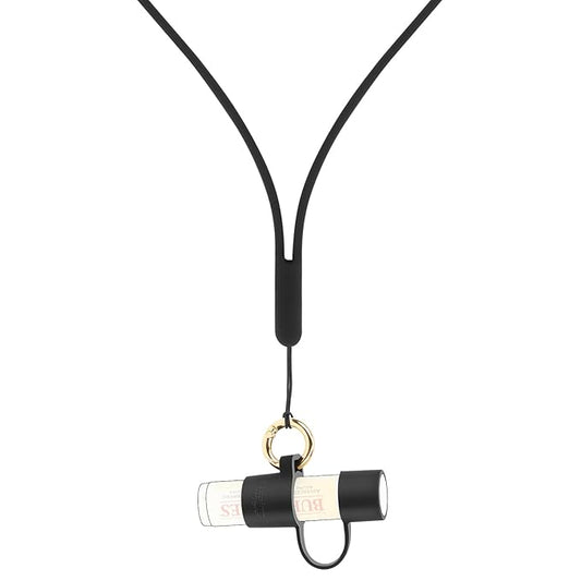 Desing Wish Silicone Lip Balm Holder with Cap Cover Portable Chapstick Holder Keychain Sleeve Lip Balm Key Chain with Key Ring and Neck Strap Lanyard - Black-Velvo Beauty