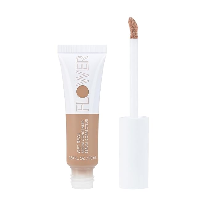 FLOWER BEAUTY By Drew Barrymore Get Real Serum Concealer - Brightens Skin + Blurs Blemishes - Hydrating Serum- Sand-Velvo Beauty
