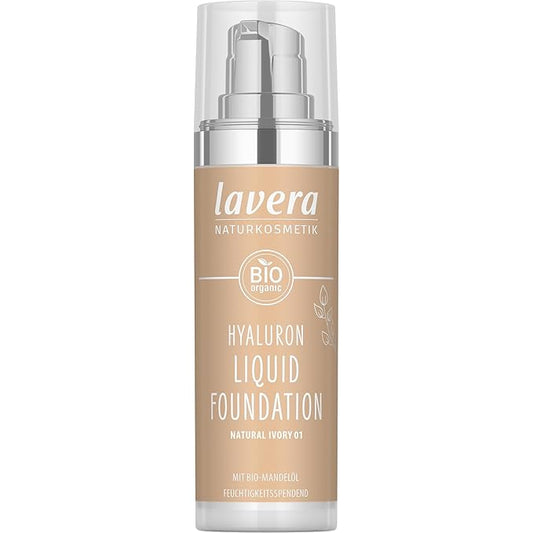 lavera Hyaluron Liquid Foundation - Natural Ivory 01 - Foundation Make Up with Hyaluron & Almond Oil for a Flawless Complexion - Face Make Up - PETA Certified - Vegan - Made in Germany - 1 Fl Oz-Velvo Beauty
