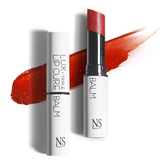 NATURAL SHINE NS BEAUTY Lux Triple Lip CURE Glossy Balm ATHENA (Red Orange) | Chapstick Hydration and Exfoliator | Overnight Lip Treatment Care Deep Nourishing for Dry Cracked Chapped Lips (0.17oz)-Velvo Beauty