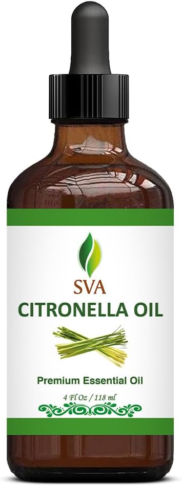 SVA Citronella Essential Oil – 4 Fl Oz – 100% Natural Citronella Oil - for Diffuser, Hair Care, Face, Skin Care, Aromatherapy, Scalp and Body Massage, Soap and Candle Making - with Dropper-Velvo Beauty
