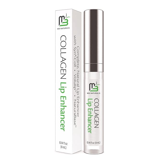 Collagen Lip Plumper Clinically Proven Natural Lip Enhancer for Fuller Softer Lips Increased Elasticity Reduce Fine Lines Hydrating Plump Gloss Lipstick Primer by M3 Naturals-Velvo Beauty