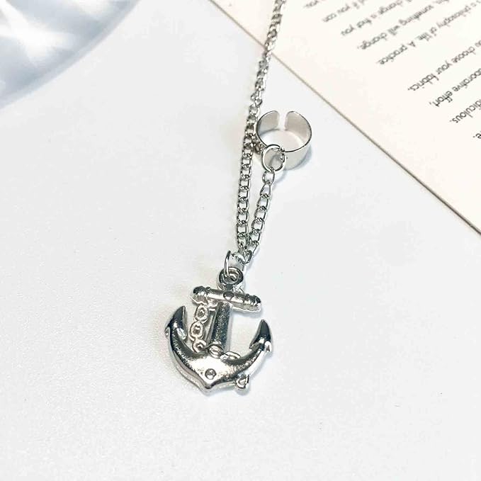 Anchor Chain Cuff Earrings Silver Anchor Dangle Chain Earrings Helix Chain Cartilage Earrings Non Piercing Earrings Jewelry for Women and Girls-Velvo Beauty