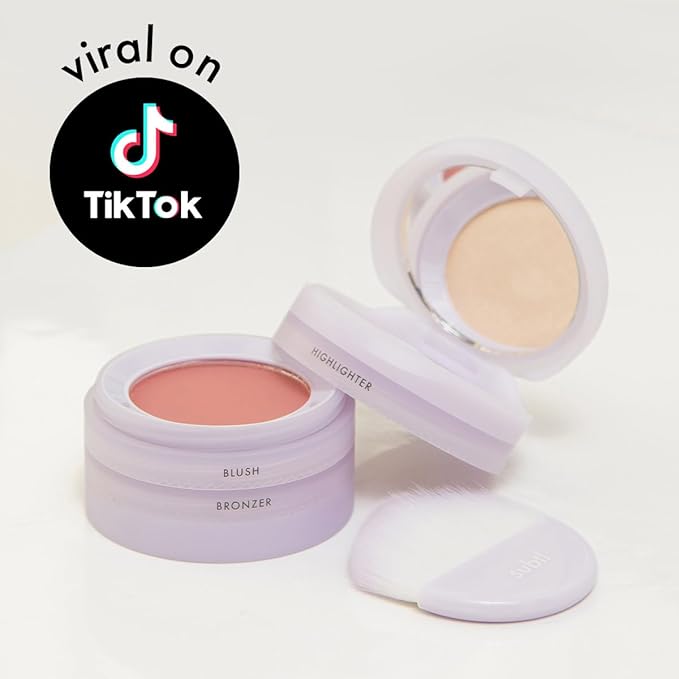 Subtl Beauty 3-in-1 travel makeup kit by subtl staks | powder blush, bronzer, and highlighter | includes mirror lid and mini brush | for dark-deep skin tones-Velvo Beauty