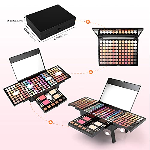 194 Colors Pink Cosmetic Make up Palette Set Kit with Eyeshadow Blusher Eyebrow Powder Face Concealer,All-in-One High Pigment Powder Pallet Kit with Mirror, Applicators-Velvo Beauty