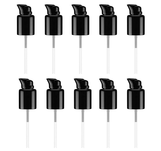 10PCS 410/20mm Plastic Replacement Pump Top Head Cosmetic Liquid Foundation Makeup Pump Replacement with Rotate Lock and Cover for Foundation Lotion Essence (Black)-Velvo Beauty