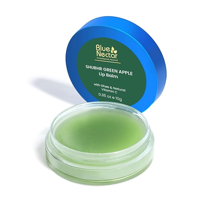Blue Nectar Shubhr Green Apple Lip Balm & Gloss with Ghee & Natural Vitamin C for dry chapped lips with intense moisturization |100% Ayurvedic | Paraben & Sulphate Free| (0.5 oz,10 Herbs)-Velvo Beauty