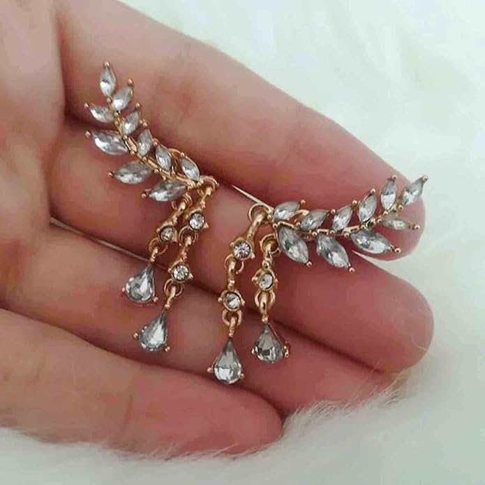 Boho Rhinestone Ear Crawler Earrings Gold Crystal Wing Ear Climber Earrings Angel Wing Crystal Dangle Earrings Cz Wing Studs Earrings Jewelry for Women and Girls-Velvo Beauty