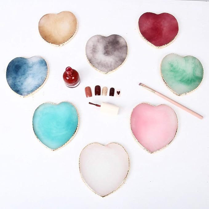 AKOAK 1 Pack Nail Heart Shape Resin Palette Agate Golden Edge Palette Crystal Edge Shooting Prop Palette Works Display Board Tools (Red)-Velvo Beauty