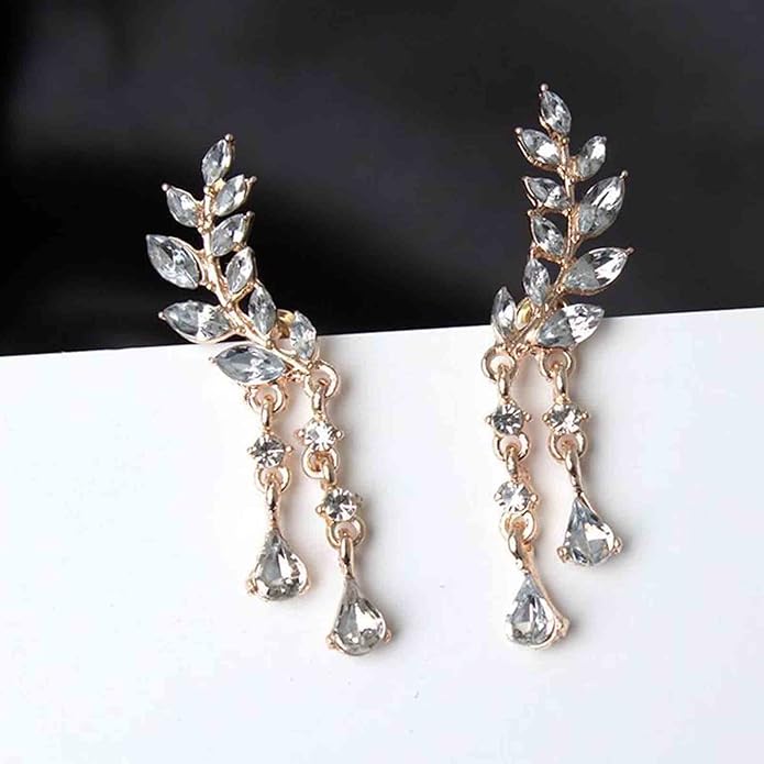 Boho Rhinestone Ear Crawler Earrings Gold Crystal Wing Ear Climber Earrings Angel Wing Crystal Dangle Earrings Cz Wing Studs Earrings Jewelry for Women and Girls-Velvo Beauty