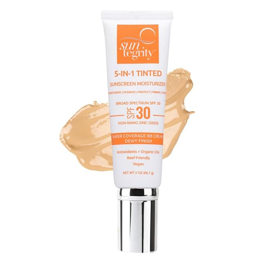 Suntegrity Tinted 5 in 1 Mineral Sunscreen for Face (SPF 30-2 oz) - Golden Light | BB Cream Moisturizer with Physical UVA/UVB Broad Spectrum Protection | Safe for Sensitive Skin-Velvo Beauty