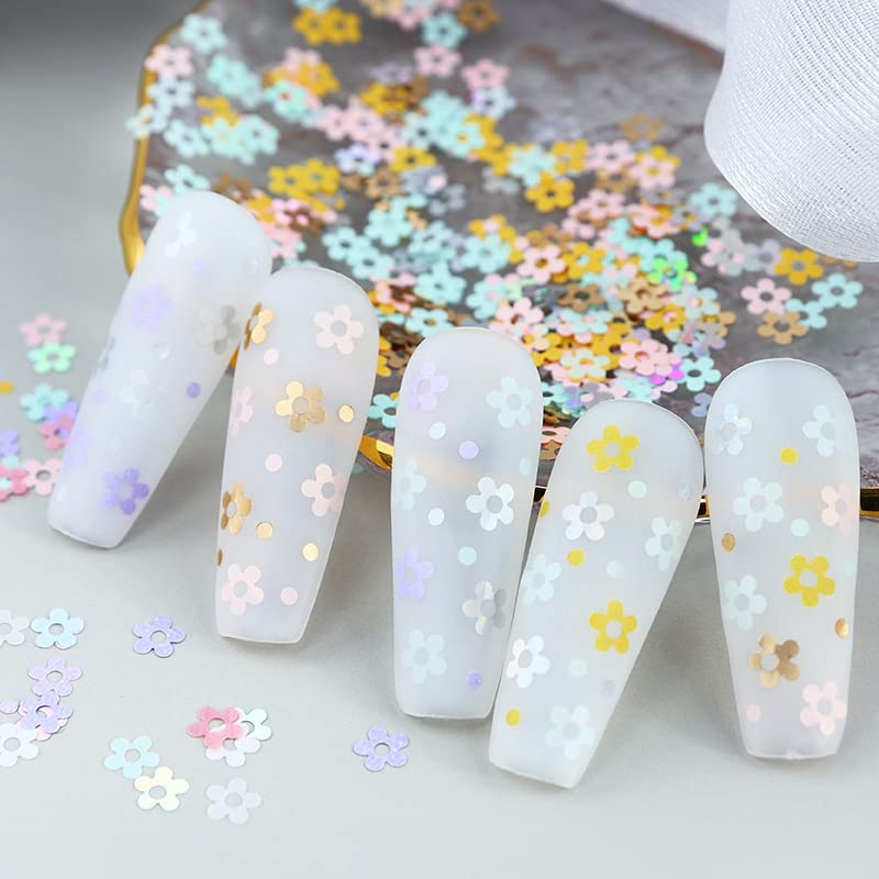 6 Grids Hollow Plum Flower Sequins for Nail，Mixed Colorful Floral Nail Flakes 3D Confetti Flowers Nail Glitter Shiny Flower Nail Flakes Acrylic Nails Supplies for Women Girls Manicure Decorations-Velvo Beauty