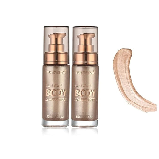 2 Pack Body Luminizer, High Gloss Waterproof Body Luminizer Glitter Face Shimmer Moisturizer Lotion Tan Cream Foundation Makeup Bronzer(101 Rose Gold)-Velvo Beauty