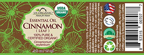 US Organic 100% Pure Cinnamon Leaf Essential Oil - USDA Certified Organic, Steam Distilled - W/Euro Dropper (More Size Variations Available) (15 ml / .5 fl oz)-Velvo Beauty