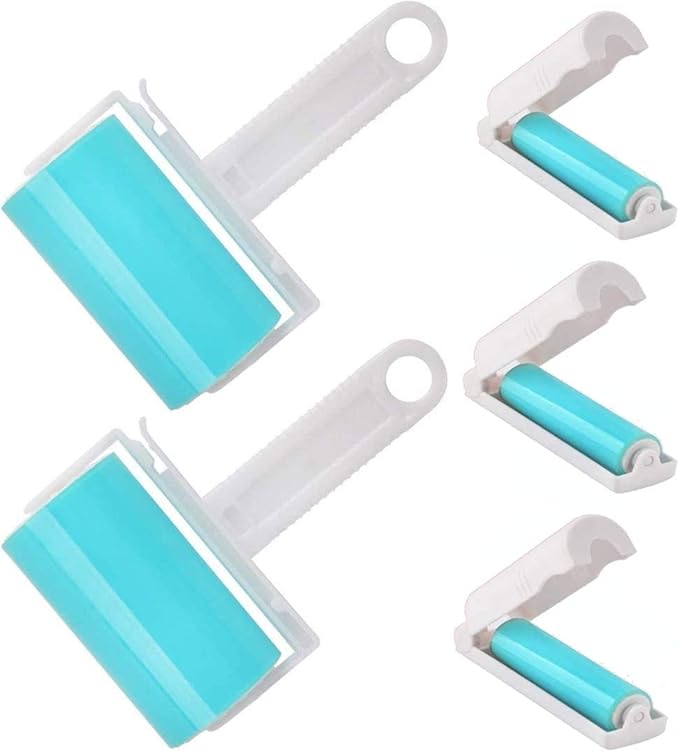 Lint Roller 5 Pack, Reusable Washable Lint Roller Sticky Gel Lint Remover Pet Hair Remover Cleaner for Clothes, Travel Essentials Household Use, Include Large Small Size-Velvo Beauty