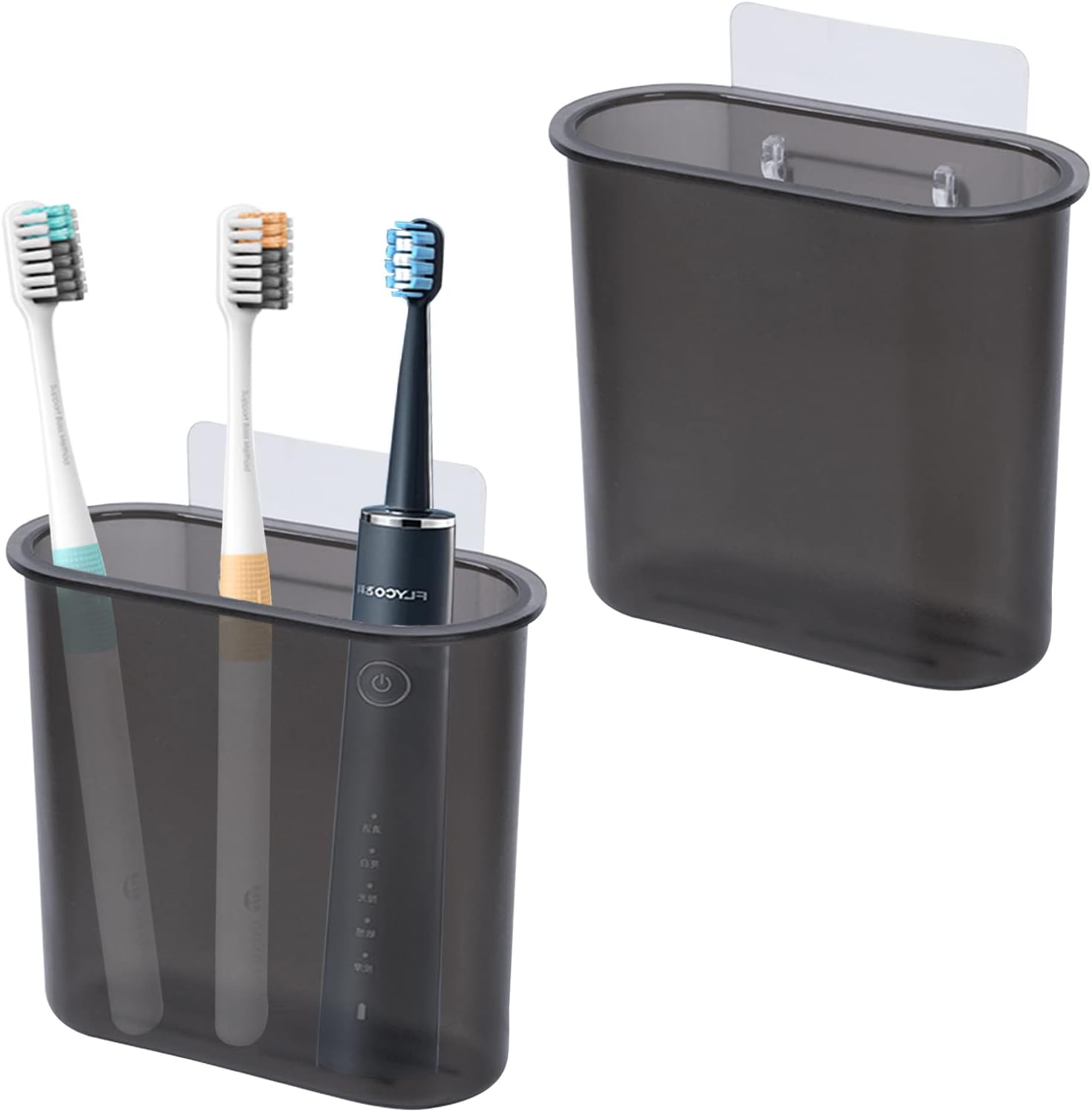 2 Packs Wall Mounted Toothbrush Holder, Self Adhesive Tooth Brush Holder for Bathroom Electric Toothbrush Toothpaste Razor Bathroom Accessories(Black)-Velvo Beauty