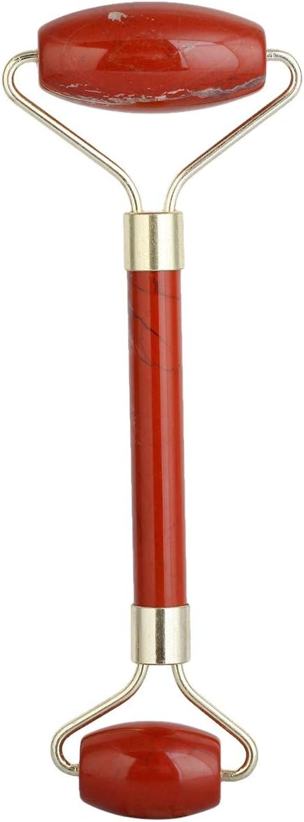 Rockcloud Natural Crystal Stone Roller Massager Double Neck Face & Neck Massage Therapy Anti-Aging Wrinkle Healing Slimming Skincare Tool,Red Jasper-Velvo Beauty