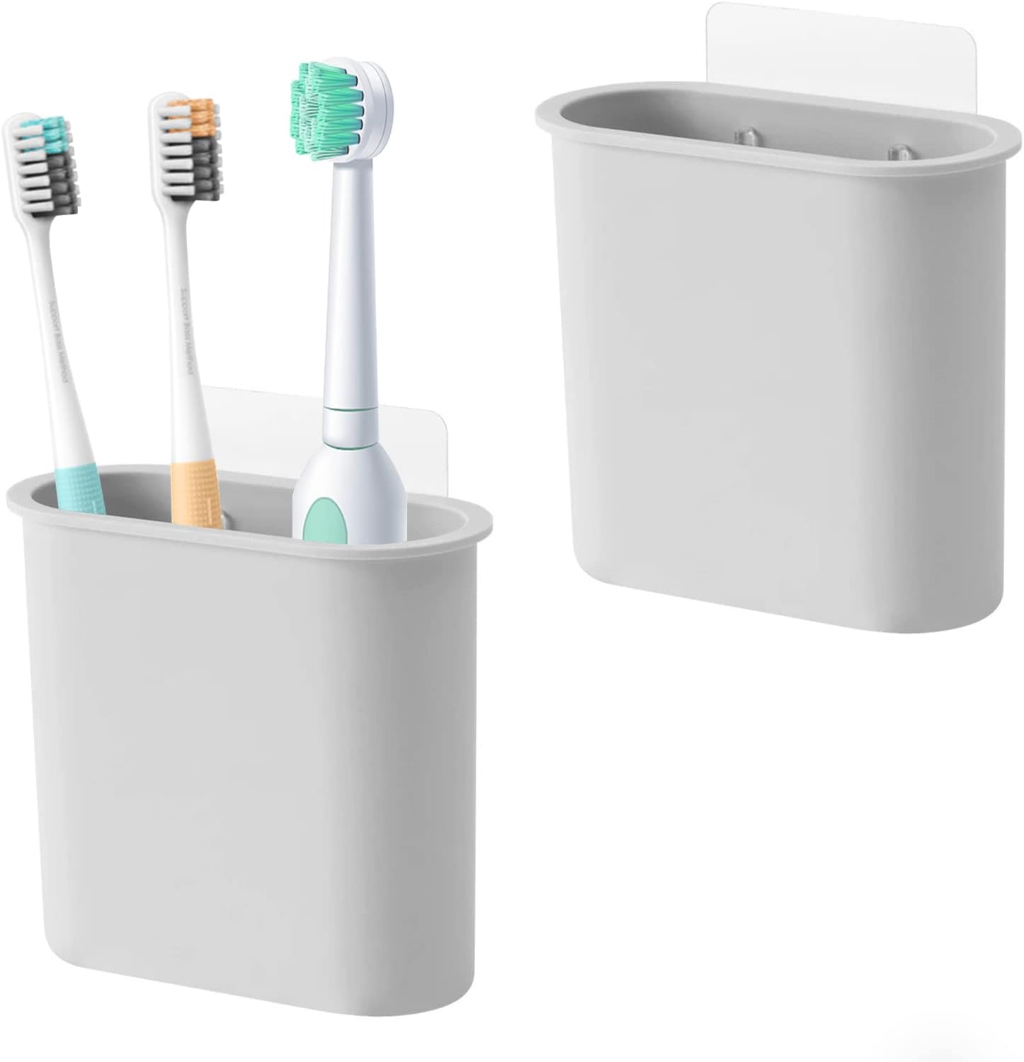 2 Packs Toothbrush Holders Wall Mounted, Self Adhesive Tooth Brush Holder for Bathroom Electric Toothbrush Toothpaste Razor Bathroom Accessories(Grey-Velvo Beauty