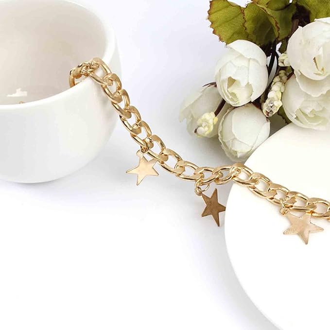 Boho Star Dangle Choker Necklace Gold Chunky Curb Chain Necklace Punk Thick Chain Choker Necklace Minimal Short Chain Necklace Jewelry for Women and Girls-Velvo Beauty