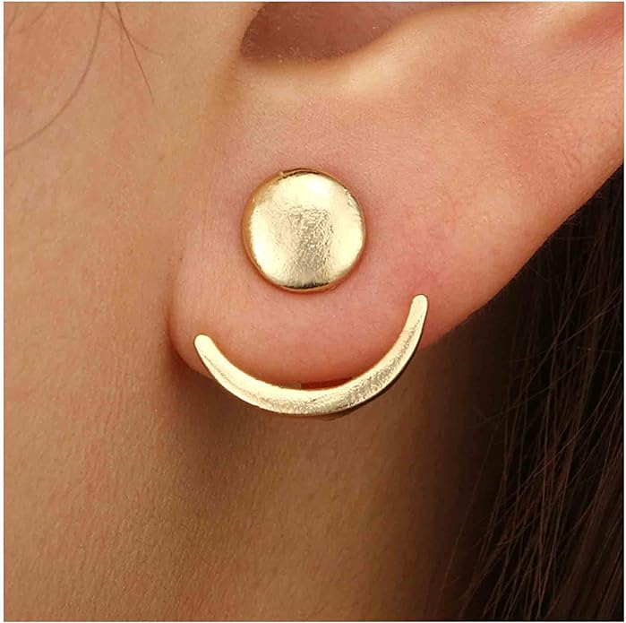 Boho Moon Ear Jackets Earrings Crescent Moon Stud Earrings Gold Sun Moon Earrings Minimalist Double Sided Round Earrings Jewelry for Women-Velvo Beauty