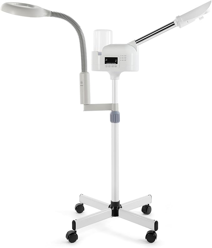 Professional Facial Steamer 2 in1 Steamer for Face 5X LED Magnifying Lamp Facial Steamer for Esthetician Beauty Face Equipment Use at Home or Salon（White）-Velvo Beauty