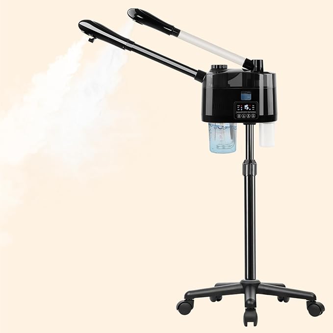 Professional Facial Steamer with Ozone and Hot & Cold Mist, Esthetician Steamer on Wheels, Face Humidifier for Facial Deep Cleaning, Digital Facial Steamer for Home and Salon, Black-Velvo Beauty