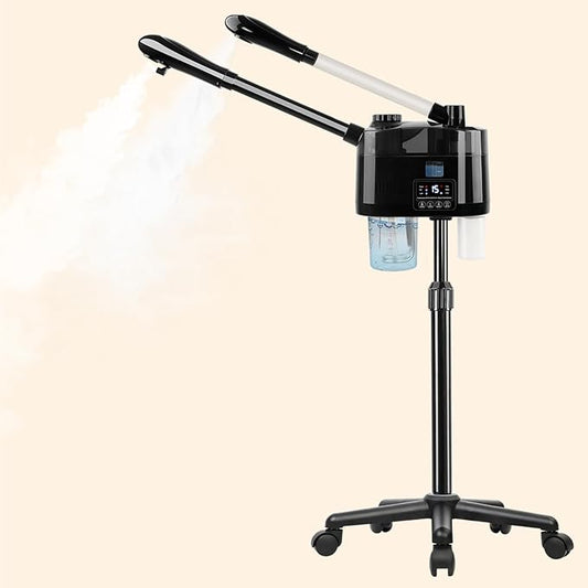 Professional Facial Steamer with Ozone and Hot & Cold Mist, Esthetician Steamer on Wheels, Face Humidifier for Facial Deep Cleaning, Digital Facial Steamer for Home and Salon, Black-Velvo Beauty