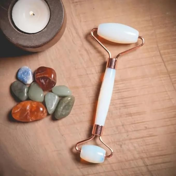 Opal Roller & Gua Sha Set, Face Roller Manual Massager, Opal Applicator for Face, Neck,Body Muscle,Relaxing, Stimulating Blood Flow, Relieve Fine Lines, Wrinkles,Opal-Velvo Beauty