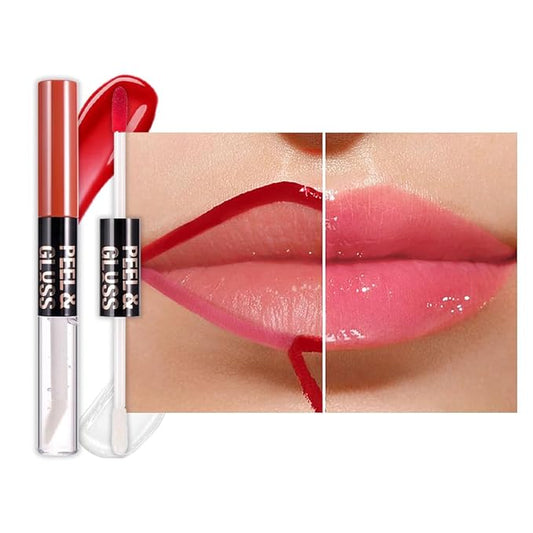 Dewy Rose Lip Stain Peel Off Lip Gloss oil Dual-Ended Combo, Lips Liner Stain Peel Off Tattoo, Long Lasting & Waterproof, Transfer-Proof Lip Tint Stain with Lip oil for All Skin Type 02#-Velvo Beauty