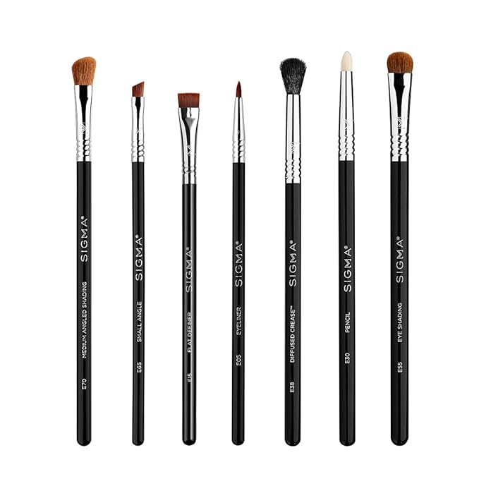 Sigma Beauty Basic Eye Makeup Brush Set – Classic Eye Makeup Brushes with Premium Fibers and Sleek, Durable Handles for Eyeliner, Eyeshadow, & Eyebrows, Includes 7 Black Makeup Brushes-Velvo Beauty