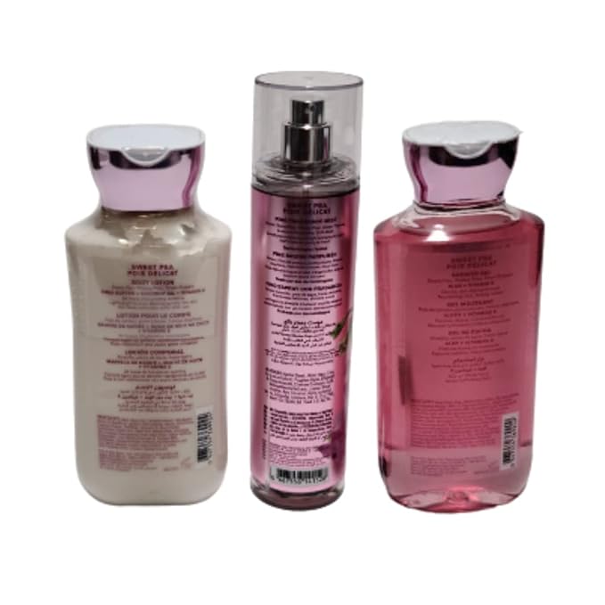 Bath and Body Works Sweet Pea Set, Body Lotion, Shower Gel and Fragrance Mist, Full Size-Velvo Beauty