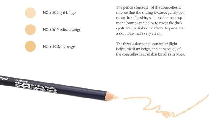 [K-Beauty Makeup] Courcelles Concealer Pencil CC706/CC707/CC708, Hard type-Natural Cover, light, medium, dark beige (CC706-Light Beige)-Velvo Beauty