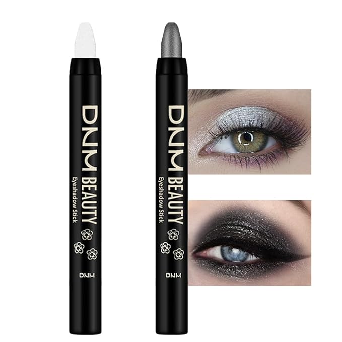 Kaely 2Pcs Cream Eyeshadow Stick Set for Eyes,Pearl White & Pearl Black Shimmer Pen,Eye Brightener Halloween Makeup,sombras para ojos,Smooth Eye Shadow Highlighter Crayon Pencil Waterproof,01+03-Velvo Beauty
