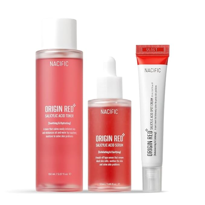 NACIFIC Origin Red Salicylic Acid Triple Set (Toner 150ml Serum 50ml Cream 20ml) Skin Barrier Strengthening, PH 5.5, AHA, BHA, PHA, Soothing-Velvo Beauty