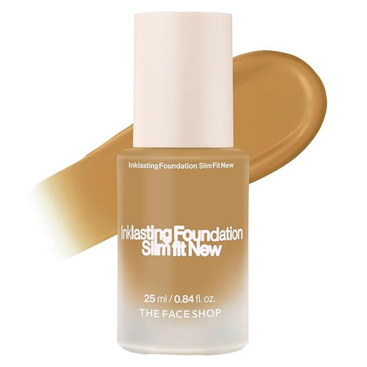 THE FACE SHOP Ink Lasting Liquid Foundation, Full Coverage, 72‑Hour Wear Semi‑Matte Finish, Makeup with Bakuchiol, W320 Honey, 0.84 Fl. Oz.-Velvo Beauty