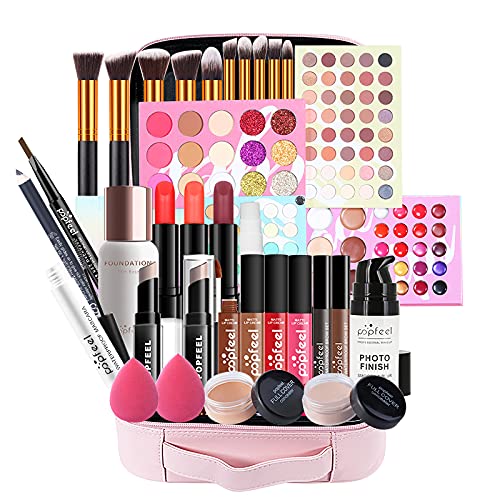 All-in-One Makeup Gift Set Carry All Makeup Kit for Women Full Kit With Makeup Case Lipgloss Lipstick Concealer Blush Foundation Face Powder Eyeshadow Palette Cosmetic Palette #1-Velvo Beauty