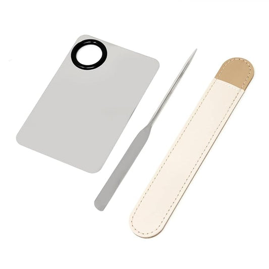 Honbay 1PCS Stainless Steel Makeup Spatula and 1PCS Makeup Mixing Palette with PU Leather Cover for Cosmetic Foundation Pigment Blending-Velvo Beauty
