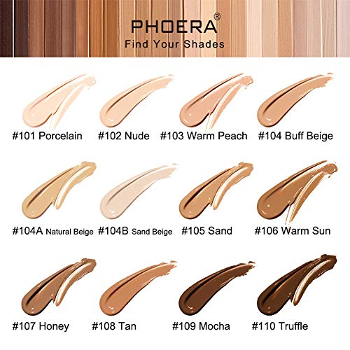 AQUAPURITY PHOERA Full Coverage Foundation New Formula Waterproof Long Lasting Oil Free Velvet Matte Liquid Foundation for Oily Skin Flawless Makeup Base Cream Concealer (101 Porcelain)-Velvo Beauty