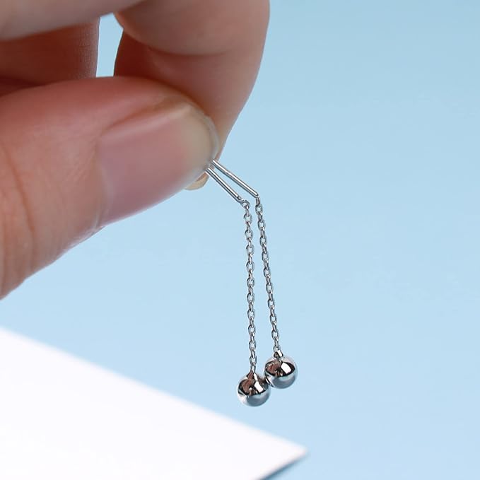 Boho Bar Threader Earrings Silver Line Earrings String Drop Dangle Earrings Pull Through Long Chain Earrings Jewelry for Women and Girls-Velvo Beauty