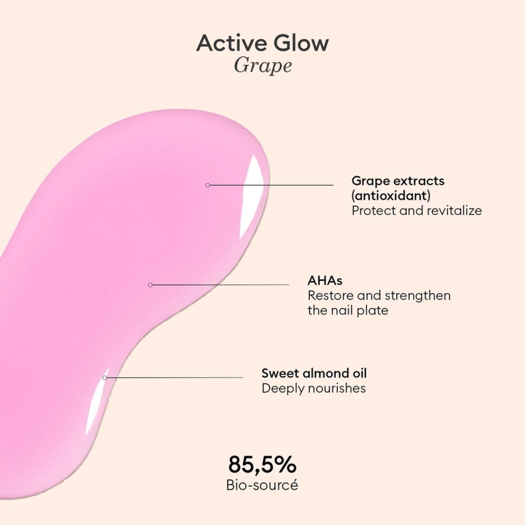 Manucurist Active Glow Grape All-in-One Perfecter Nail Polish & Care - No Lamp - Vegan & Made in France Ultra-Glowy Lilac Mirror-Like Shine - Nail Concealer & Care - Plant-Based Ingredients-Velvo Beauty