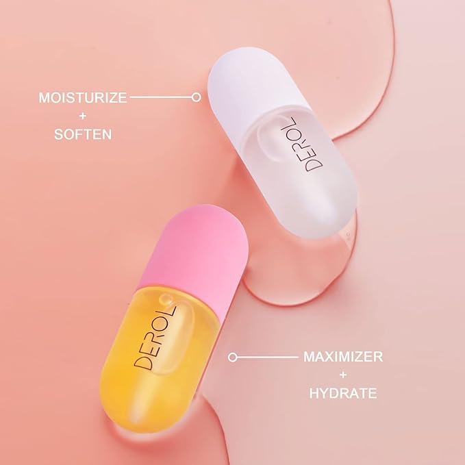 DEROL Lip Plumper Set, Lip Plumper Gloss, Natural Lip Plumper and Lip Care Serum, Lip Enhancer for Fuller, Lip Mask, Beautiful Fuller, Hydrating & Reduce Fine Lines Day&Night, 5.5ml (WS002)-Velvo Beauty